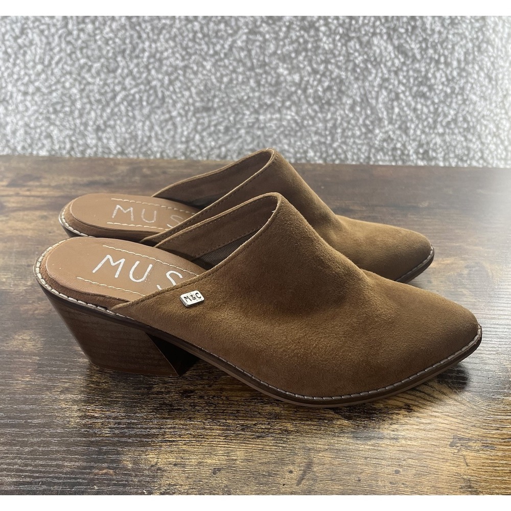 Musse & Cloud Women's Mules Sz 7 Brown Suede Almond Closed Toe Chunky Block Heel